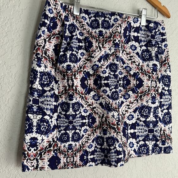 NEW Joe Fresh Blue Ikat Floral Mini Skirt Pockets Twee Preppy Vacation Summer - Picture 2 of 5